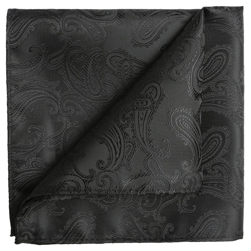 KissTies Mens Black Tie Set: Paisley Necktie + Pocket Square - Image 5